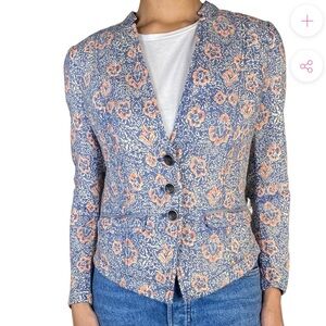 Free People Floral Cotton Blazer Jacket Blue  | Size 10 Runs Small